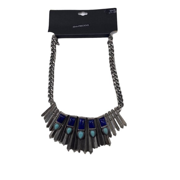 Target Semi Precious Stone Silver Tone Southwestern Bib Necklace Chic Blue - Picture 1 of 9